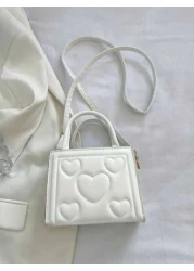 1pc Pu Zipper Opening And Closing Fashionable Small Fresh Love Indentation Handbag Korean Simple Solid Color Versatile Shoulder Messenger Bag Niche Design Comfortable Adjustable Shoulder Strap Versati