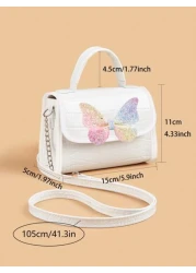 1 حقيبة كتف من جلد ملمع بنمط التمساح والفراشة الجميلة مناسبة للفتيات، لجميع المواسم للاستخدام اليومي