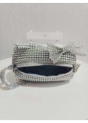 حقيبة أميرة ربطة عنق دائرية مرصعة بالراين ستون للأطفال، محفظة هدايا حفلات بنات بريق الألماس للأطفال