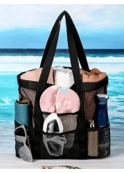 1pc Beach Bag Large Capacity Toy Mesh Swimming Bag Wash Shoulder Backpack Outdoor Multi Functional Travel Hand Held Shoulder Beach Bag Swimsuit Storage