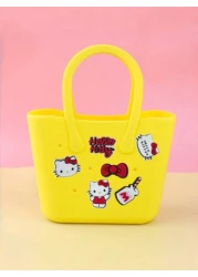 Sanrio Hello Kitty Cute Cartoon Colorful Perforated DIY Silicone Handbag Student Storage Bag School Bag Beach Bag For Children