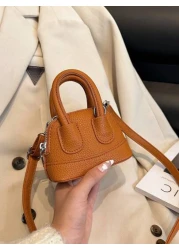 1pc Ins Fashion Girl s Bag 2025 New Cute Candy Color Mini Shell Bag Litchi Pattern Pu Messenger Bag Suitable For Daily Use