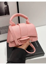 1 قطعة حقيبة يد ذات إغلاق مغناطيسي من البولي يوريثان بتصميم جلد التفاح ذات موحد اللون موضي، تصميم فريد من نوعه