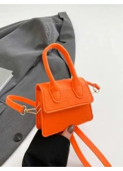 قطعة واحدة حقيبة صغيرة صغيرة جذابة بمغناطيس للفتح والإغلاق، كاجوال عملية متنوعة على الكتف من لون واحد ، حقيبة