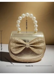 Children s Fashionable Pearl Handbag Holiday Gift PU Leather Butterfly Decor Round Pouch Stylish Princess Mini Purse For Girls