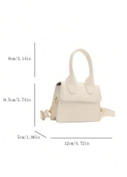 1 حقيبة يد صغيرة لون أحادي من جلد البو لي يوريثان، إغلاق قابل للطي، طراز موضة رجعية ذات حمّالة وكتف، مناسبة للا