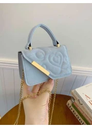 قطعة واحدة، حقيبة جلدية صغيرة مربعة ذات طبعة أزهار الحب، مع سلسلة معدنية متعددة الوظائف، حقيبة يد كاجوال عصري