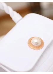 Pearl Decor Handbag Animal Print Shoulder Crossbody Lip Gloss Bag For Coins Keys