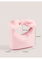 1pc Feminine Bow Decor Cloud Shape Tote Bag Small Handbag With Wrist Strap Soft Minimal Design Versatile
