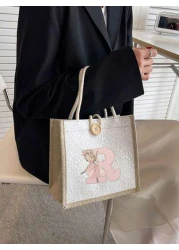 1 Piece Pink Floral Letter Printed Handbag Holiday Gift Bag Storage Bag Shopping Bag Multifunctional Lightweight Daily Travel Vacation Outdoor Shopping Supermarket Holiday Classic Simple Solid Color C