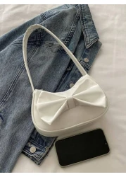 1pc Handbag Pu Zipper Opening And Closing New Style Small Elegant And Sweet Handbag Shoulder Bag Korean Style Small Bag Textured Bow Shoulder Bag Comfortable Shoulder Strap Suitable For Daily Outings