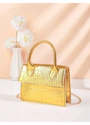 حقيبة يد للبنات بنمط التمساح وحزام سلسلة للكتف ،مثالية للاستخدام اليومي و الحفلات وهدايا عيد الأم