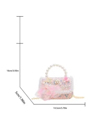 Mini Glitter Decorated Fashion Faux Pearl Satchel For Evening Party