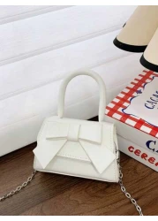 1pc Pu Magnet Closure Mini Fashion Cartoon Cute Sweet Bow Handbag Niche Design For Going Out To Play Change Lipstick Bag Korean Highly Attractive Chain Shoulder Messenger Bag Suitable For Going Out Sc