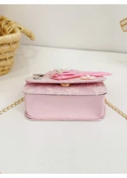 1pc Handbag Lace Flower Beaded Bag PU Sequin Mini Bag Girls Shoulder Bag Cute Fish Decor Pouch Accessory Snap Closure Coin Purse Suitable For Kids Travel Shopping Fashion Outfit Coin Purse Storage