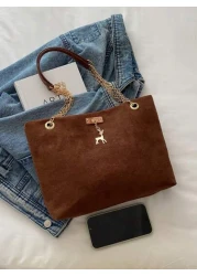 حقيبة كتف مشد كبيرة السعة من البوليستر بزخرفة غزلان، مناسبة للنساء للاستخدام اليومي