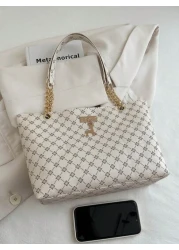 Fashion Contrasting Geometric Pattern Chain Shoulder Bag Suitable For Shopping Wallets Shopping Young Women College Students Newcomers White Collar Workers They Are Very Suitable For Offices Universit