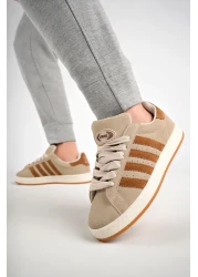 Freemax حذاء رياضي بنعل مخيط للجنسين - حذاء رياضي مضمون باللون البيج والبني