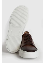 Lufian 111230187 حذاء رياضي رجالي كاجوال من الجلد باللون البني من Tommy