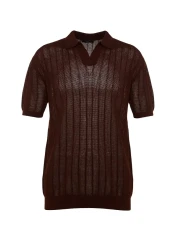  Collection Brown Polo Neck Knitwear T-Shirt - Regular Fit, Cotton, Short Sleeve - Tmnss23Po00024