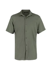  Collection Khaki Color Textured Wrap Summer Shirt - Short Sleeve, Regular Fit Tmnss23Go00055