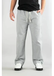 bombe Men's Gray Comfortable Fit Bagy Trousers Linen Belted Drawstring Soft Fabric Blend Trousers