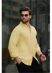 Madmext Yellow Basic 100% Cotton Long Sleeve Men's Shirt E6761