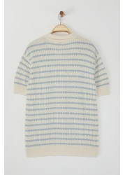  Collection Ecru Regular Striped Textured Knitwear Polo Neck T-Shirt Tmnss25Po00007