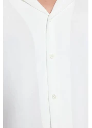  Collection Apaş Collar White Oversize Linen Look Summer Shirt - TMNSS23GO00053