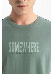 Defacto تي شيرت نحيف برقبة دائرية مطبوع 100% قطن