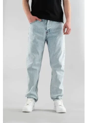 bombe Men's Comfortable Lycra Denim Jeans Pants Button Closure Ice Blue