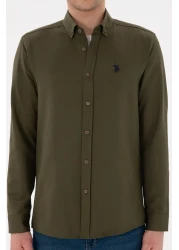 U.S. Polo Assn. قميص رجالي أساسي كاكي بأكمام طويلة 50296777 -VR027