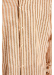  Collection Premium Stone Regular Fit Striped Textured Linen Look Shirt Tmnss23Go00062