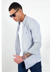 Manche Men's Navy Blue Embroidered Linen Shirt - Mes116488-01