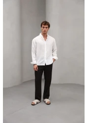 Bürke Summer Linen Textured Long Sleeve White Men's Shirt