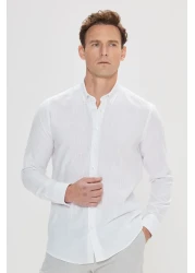 AC&Co / Altınyıldız Classics قميص رجالي أبيض 100% من القطن الفانيلا أكسفورد بقصة ضيقة وياقة بأزرار