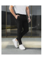 Bürke Men's Black Color Italian Cut Quality Flexible Lycra Ankle Length Fabric Trousers