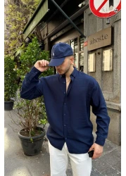 Livio Ferri قميص Napas رجالي كبير الحجم بمظهر الكتان