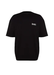  Collection تي شيرت قطني أسود كبير الحجم مطبوع عليه نص - TMNSS23TS00263