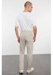  Collection Beige Regular Fit Knitted Stretchy Comfortable Tie Waist Elastic Double Leg Fabric Trousers Tmnaw25Pl00002