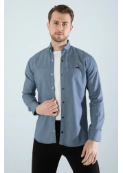 YXC Trend Maker قميص جينز رجالي أزرق بقصة ضيقة بدون جيوب