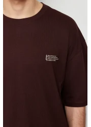  Collection Dark Brown Oversize 100% Cotton T-Shirt Minimal Text Print Tmnss23Ts00084
