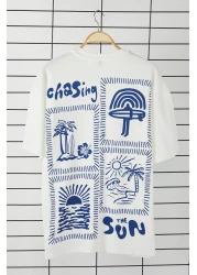  Collection Unisex Ecru Oversize Printed Cotton T-Shirt - Tmnss25Ts00031