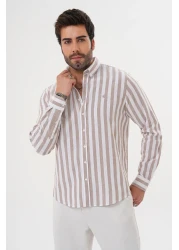 Catto Peak قميص قطني مخطط ومطرز بقصة عادية للرجال