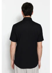  Collection قميص صيفي أسود بقصة عادية - كم قصير TMNSS23GO00055