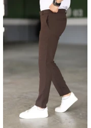 Bürke Men's Brown Color Italian Cut Quality Flexible Lycra Fabric Ankle Length Pants