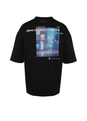  Collection تي شيرت أسود كبير الحجم مصنوع من القطن بنسبة 100% مطبوع عليه لعبة Game Over Back