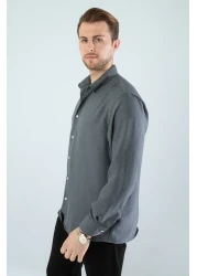 YXC Men's Relaxed Fit Linen Shirt Smoked