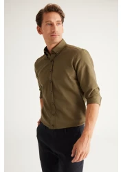AC&Co / Altınyıldız Classics Men's Khaki Oxford Slim Fit Shirt - Easy Iron, Button Collar, Cotton