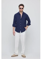 GEİO قميص كتان بقصة كبيرة الحجم للرجال